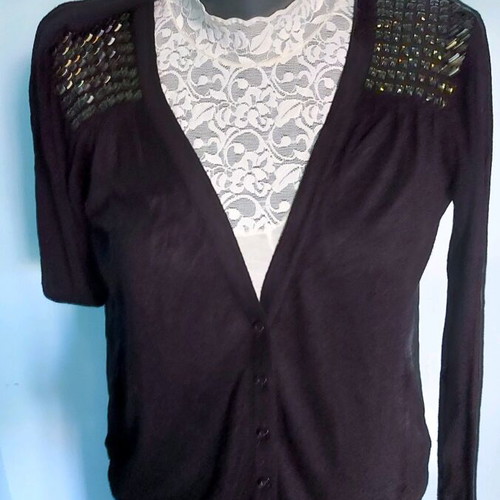 Black Cardigan with Stones and Transparent Back like new