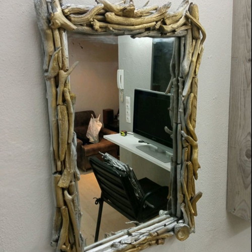 Handmade mirror with driftwood, painted silver and gold