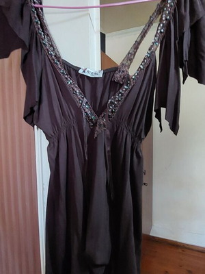 Summer top used, brown with beads and tie