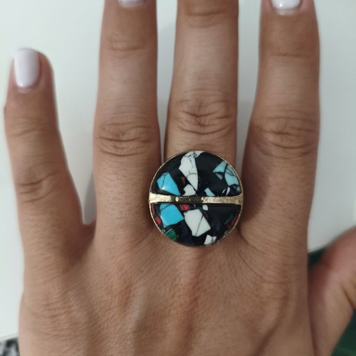 Statement handmade mosaic adjustable ring like new, multicolor