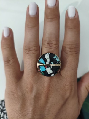 Statement handmade mosaic adjustable ring like new, multicolor