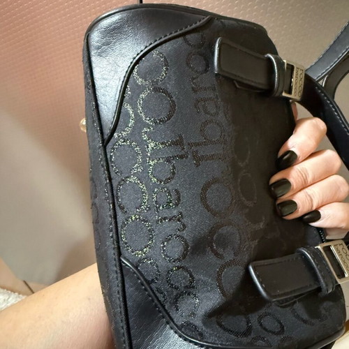 Roccobarocco small black barrel bag like new with leather details