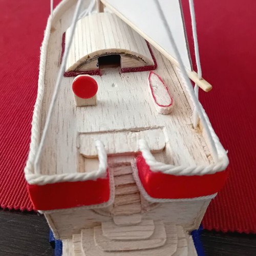 Wooden handmade boat new with Greek flag and miniature details