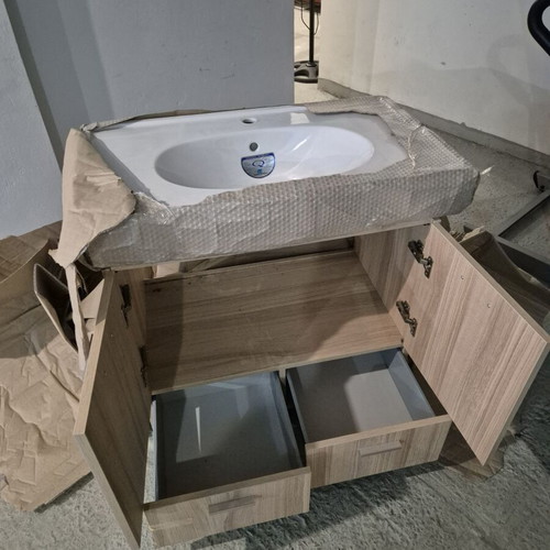 Bathroom furniture set new, oak with sink and mirror 80x50 cm