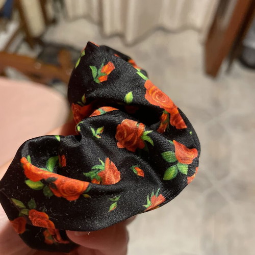Hair Tie New Floral Design Black and Red