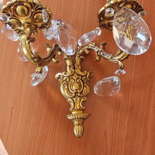 Wall light vintage metal with Bohemian crystals like new