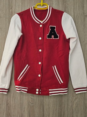 Red cardigan with monogram like new, size M