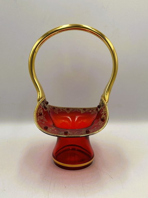 Vintage Venetian Murano basket ruby red 24k gold plated like new