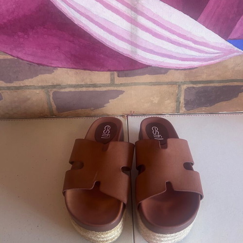 Estil platform sandals, tan brown, size 36
