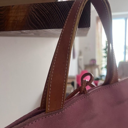 Stefanel leather suede handbag used, pink with floral design