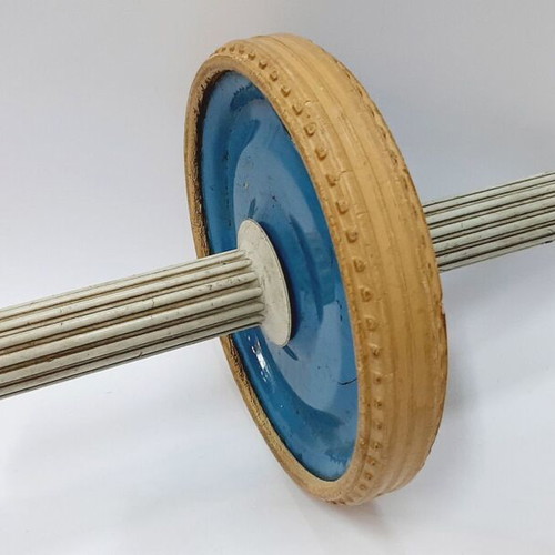 Vintage ab wheel used, steel and rubber, 27 cm length, 15.5 cm diameter