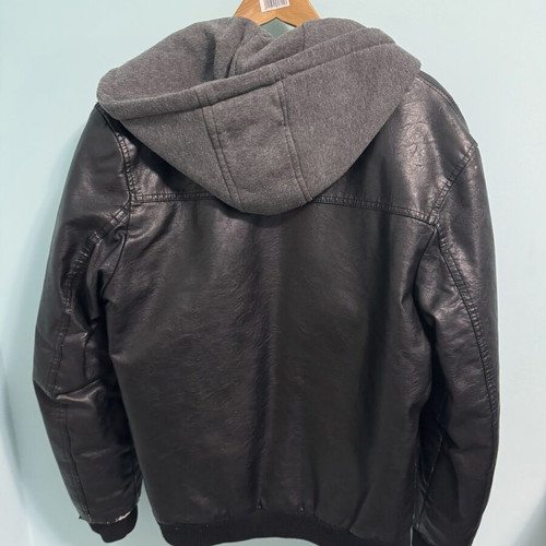 Men's Palablu Biker Style Faux Leather Jacket 2XL used, with hood
