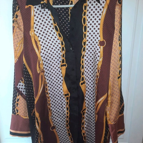 Satin long women's shirt Zara like new, brown and yellow with chain pattern