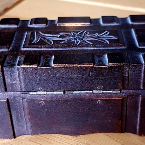 Wooden carved antique box Swiss 1940
