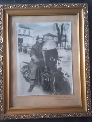 Used photograph of a motorcyclist, possibly military, 24.5x18.5 cm