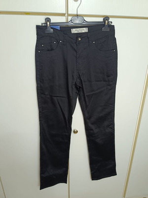 Straight-Cut Black Pants New with Satin Finish and Decorative Studs