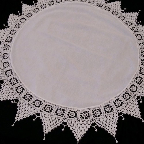Handmade crocheted round tablecloth used with butterfly lace No 40