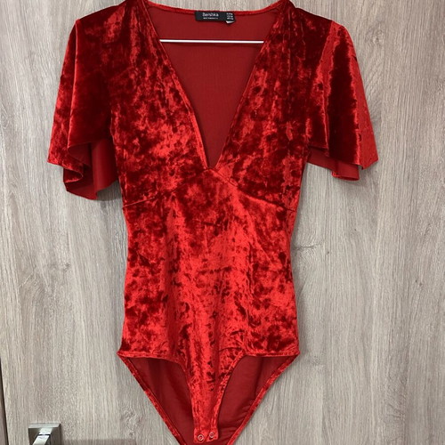 Bershka red velour bodysuit like new, medium