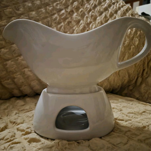 Ceramic Sauce Boat with Warmer Base New