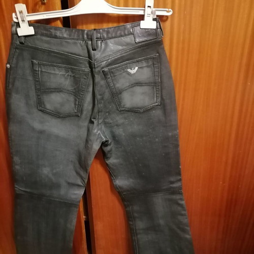 Armani Jeans leather pants new, no 29, straight fit, dark khaki