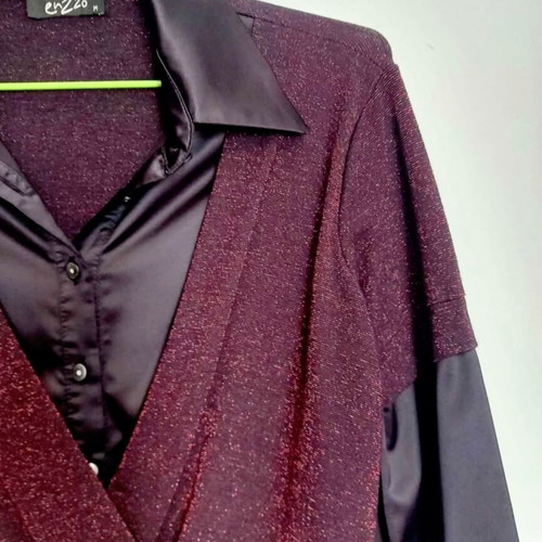 Women's shirt with integrated top used, size M, viscose, black and burgundy