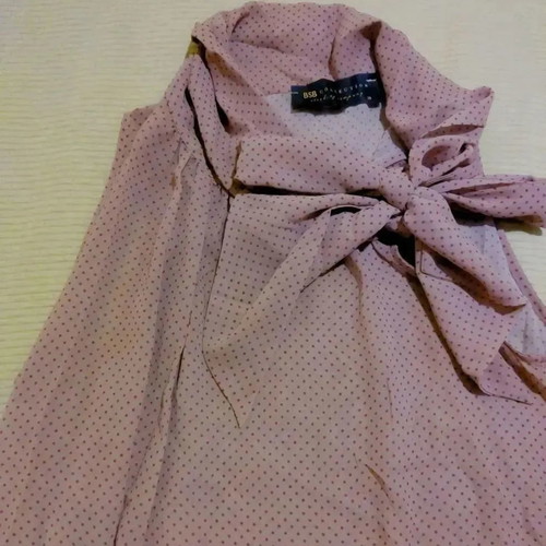 Small BSB No38 ημιδιάφανη πουά μπλούζα dusty pink-καφέ μεταχειρισμένη με κορδέλα