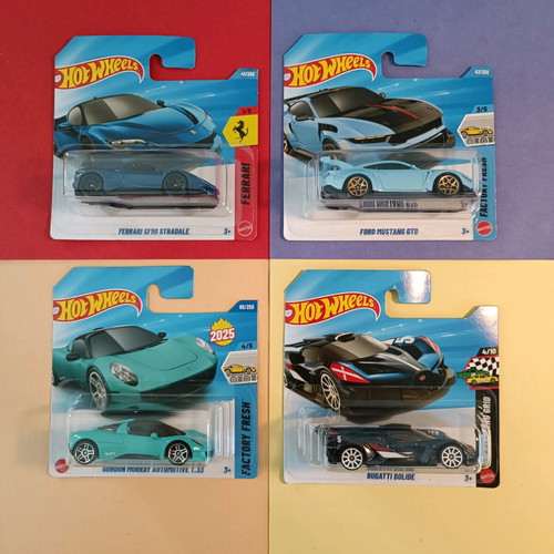 Hotwheels 4 Pack Iconic Supercars Ferrari Bugatti Mustang Murray T33 New