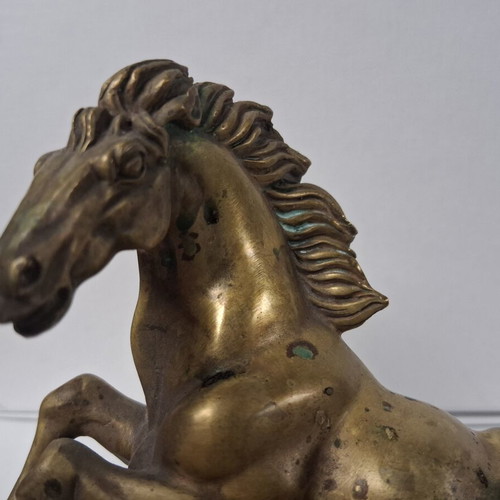 Bronze horse sculpture used, vintage wealth symbol on coins