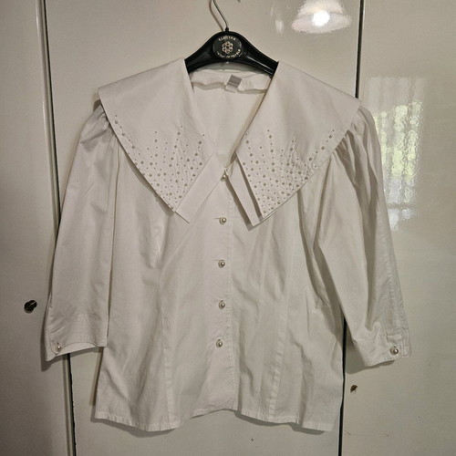 Shirt with large collar used, white, size L