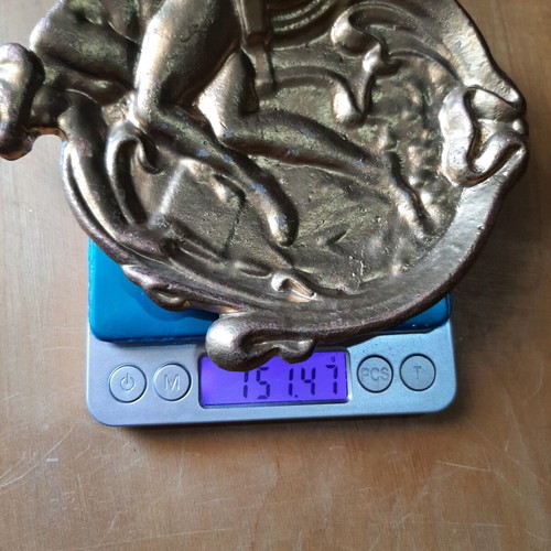 Art Nouveau metal ashtray used, vintage decorative plate