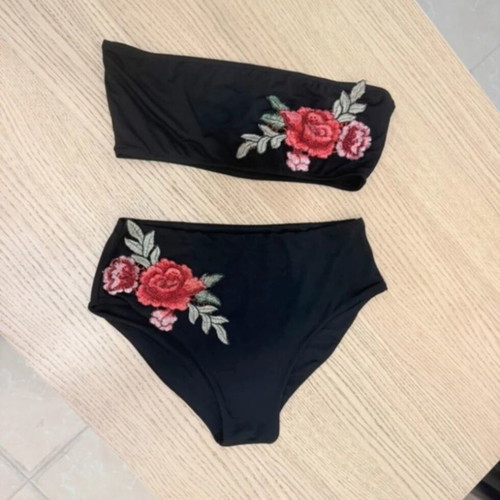 Bikini like new, high-waisted with floral embroidery