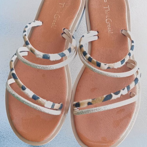 Think Greek women's flat sandals size 40 like new, leopard print and gold details