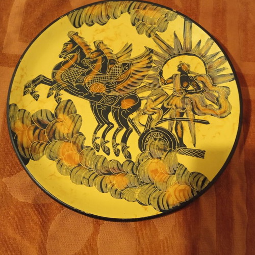 Museum replica classic period plate used, Helios on chariot