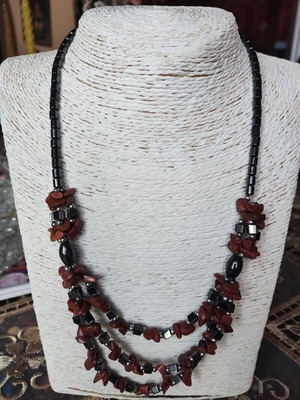 Vintage handmade necklace with hematite beads and semi-precious stones like new