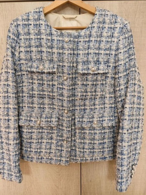 Tweed σακάκι με πέρλες σαν καινούργιο, μπλε H&M