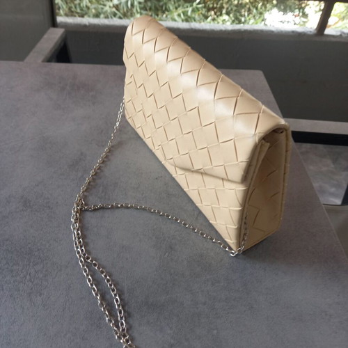 Woven clutch bag new, beige nude with chain