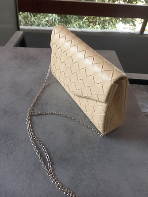 Woven clutch bag new, beige nude with chain