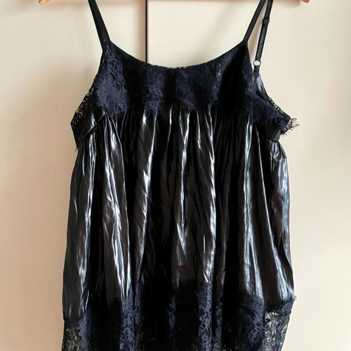 Milla lingerie top new, black satin with lace and straps