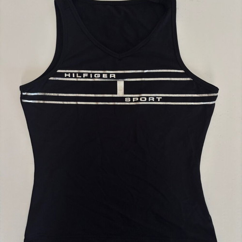 Tommy Hilfiger Sport Top sleeveless black silver logo small used