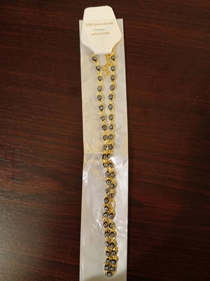 Necklace with eye beads and gold-plated chain, new