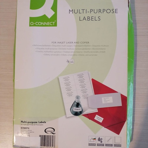 Multi-purpose labels used, 2600 pieces for inkjet laser and copier