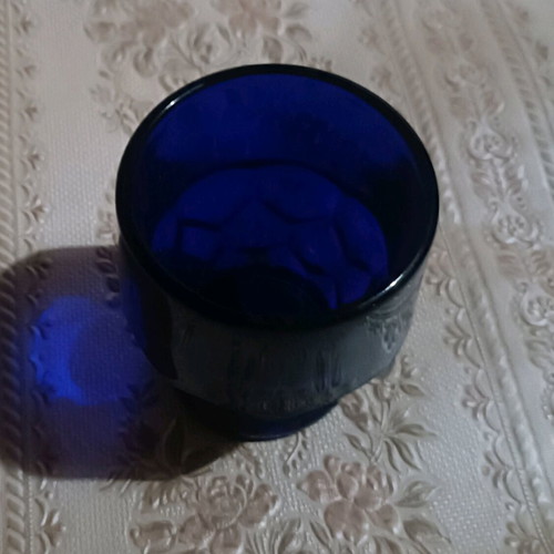 Antique carved handmade vase deep blue color like new