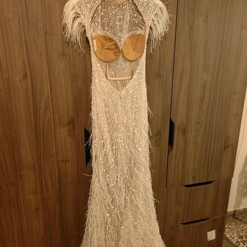 Wedding Dress Like New by Stylianos, Beige Silver, Size S