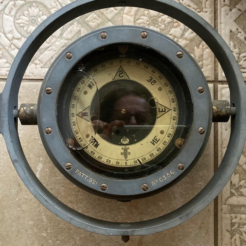Nautical compass used with box and 1844 stamp