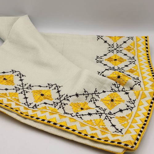 Hand embroidered tablecloth, sunny yellow, 70x70 cm