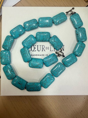 Silver necklace and bracelet set with turquoise new