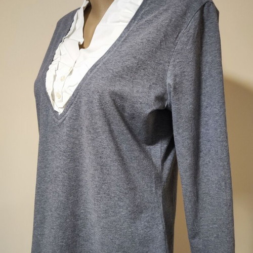 Gerry Weber 2-in-1 mock shirt jumper with ruffle collar, grey, size UK 14 EU 40