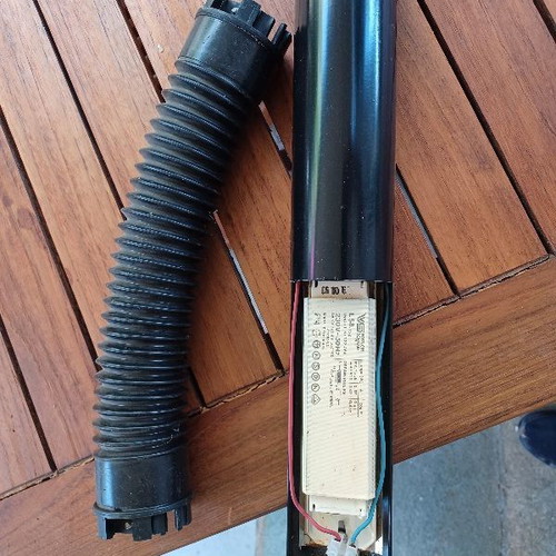 Ceiling light with fluorescent lamps used, black aluminum, includes curved ducts