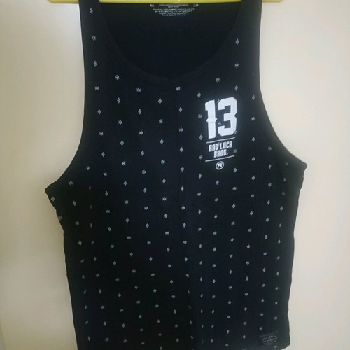Pull & Bear sleeveless summer shirt like new, size L, black with white patterns