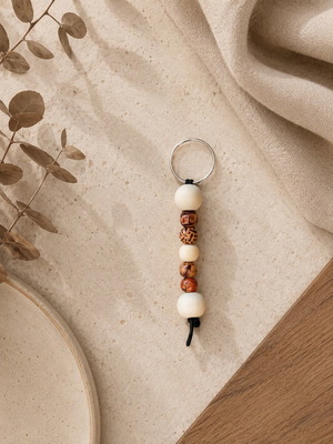 Keychain with wooden beads new, beige and brown